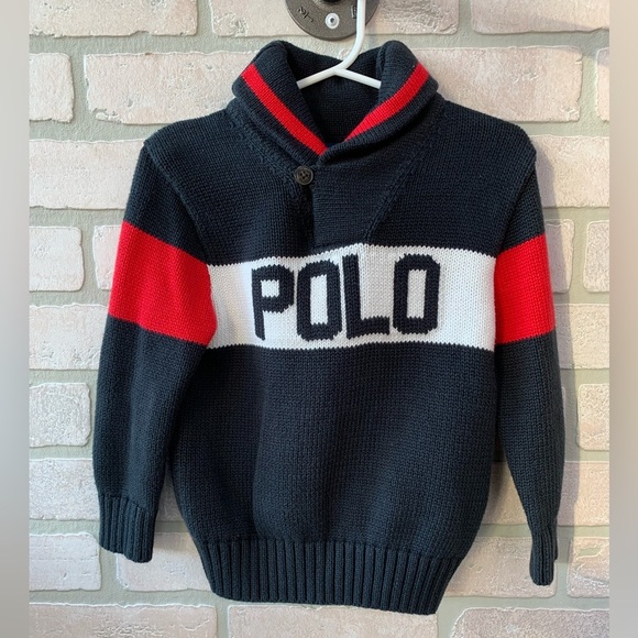 Polo by Ralph Lauren Boy’s Black Sweater with Red and White Accents - Picture 1 of 3